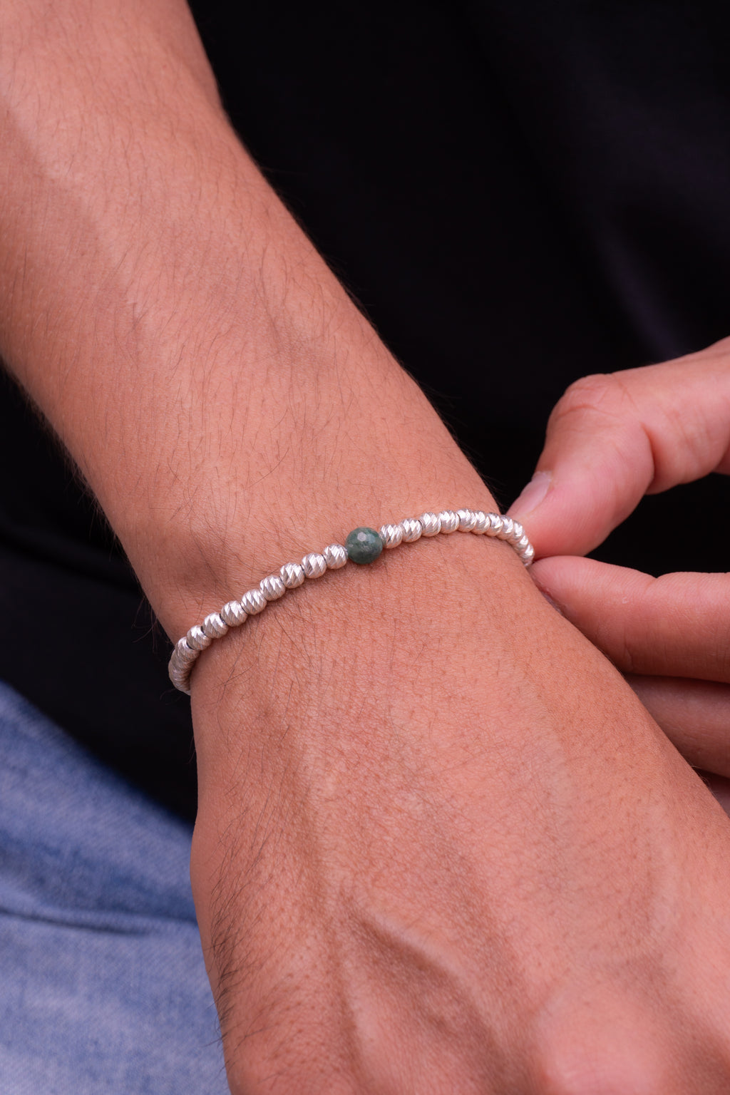 PULSERA SLV DE PLATA Y ESMERALDA