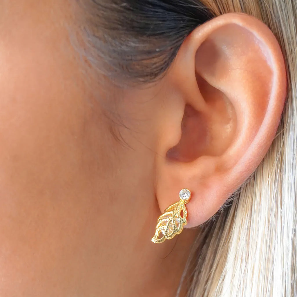 Arete Hoja Circonias 1.7 Cms