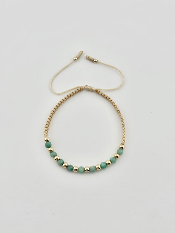 Pulsera Esmeraldas Hilo Beige y balín liso 4 mm