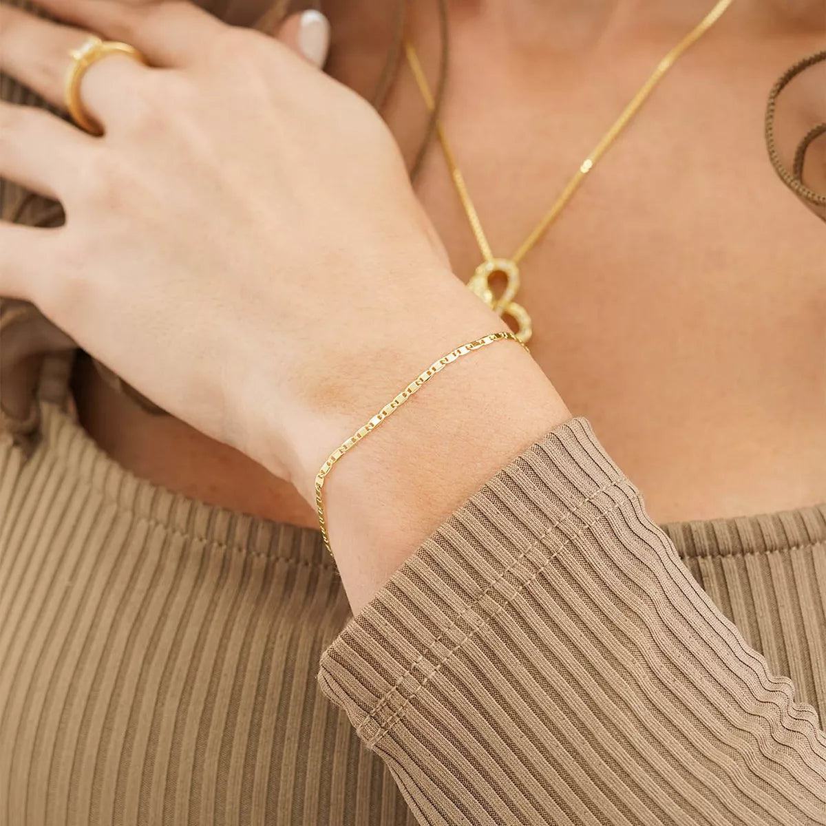 Pulsera Escalera Delg. Plana Lisa 16 Cms + Extensor