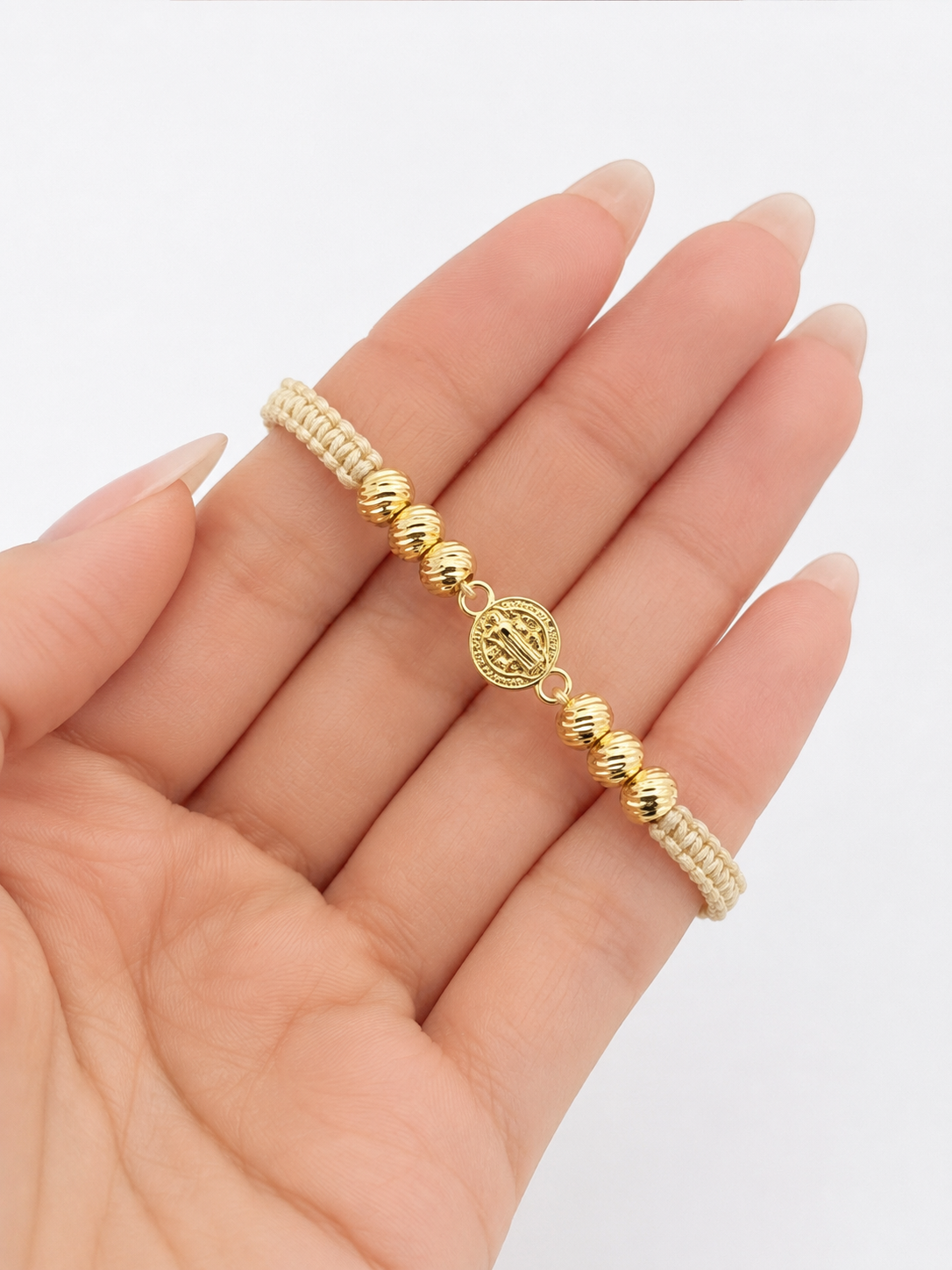 Pulsera San Benito Hilo Beige Balin Italy 5 mm