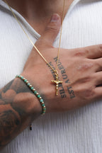 Cadena tejido cubana, pulsera esmeralda mini
