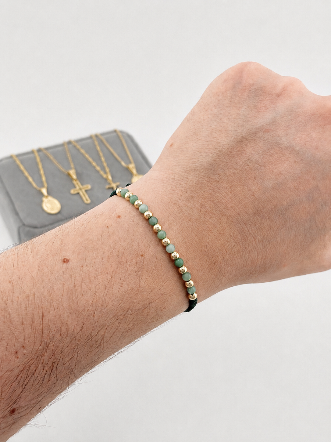 Cadena tejido china, pulsera esmeralda mini