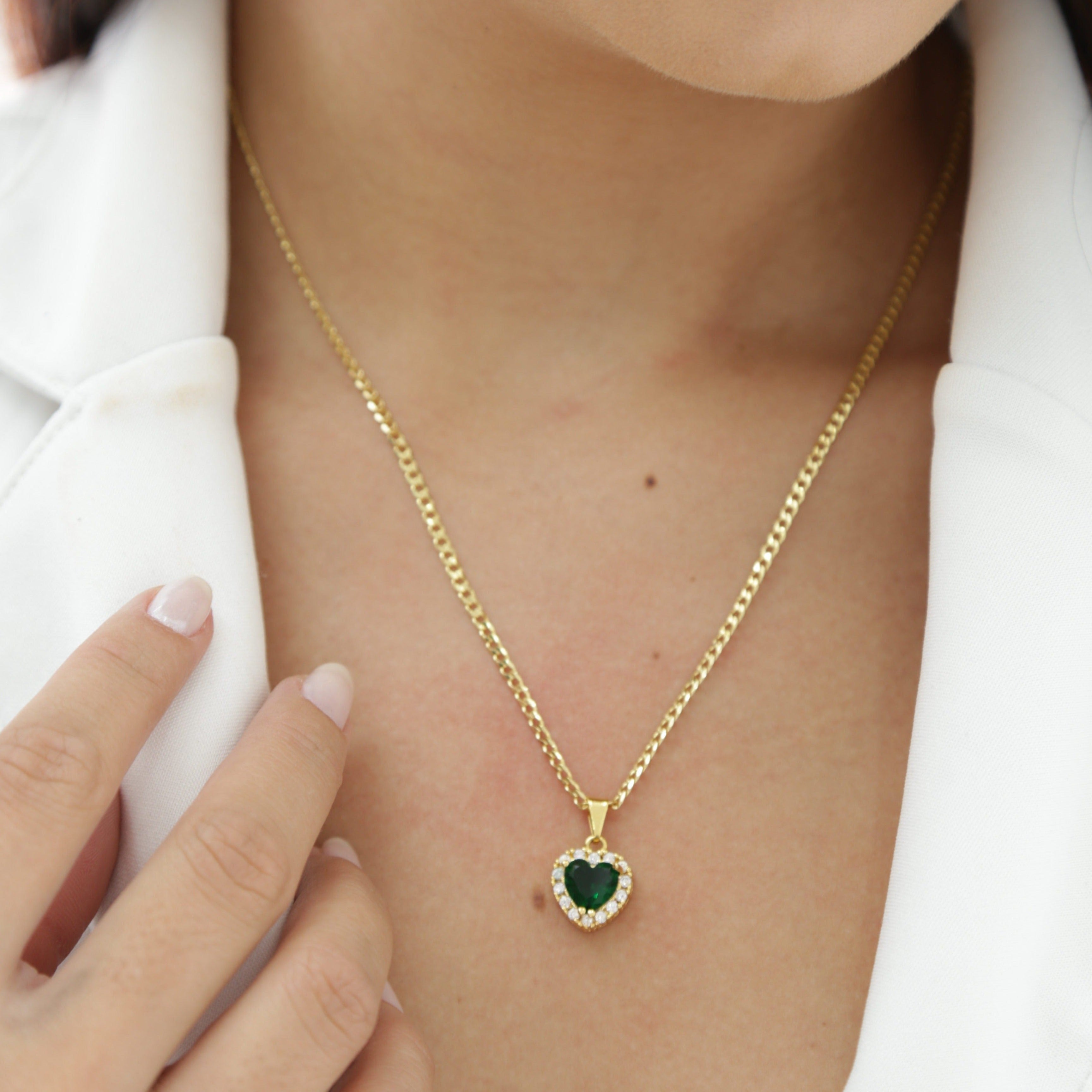 Cadena Cubana & Dije Green Hearth