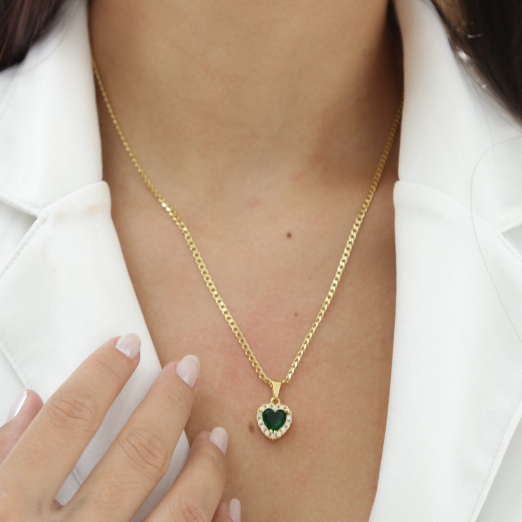 Cadena Cubana & Dije Green Hearth