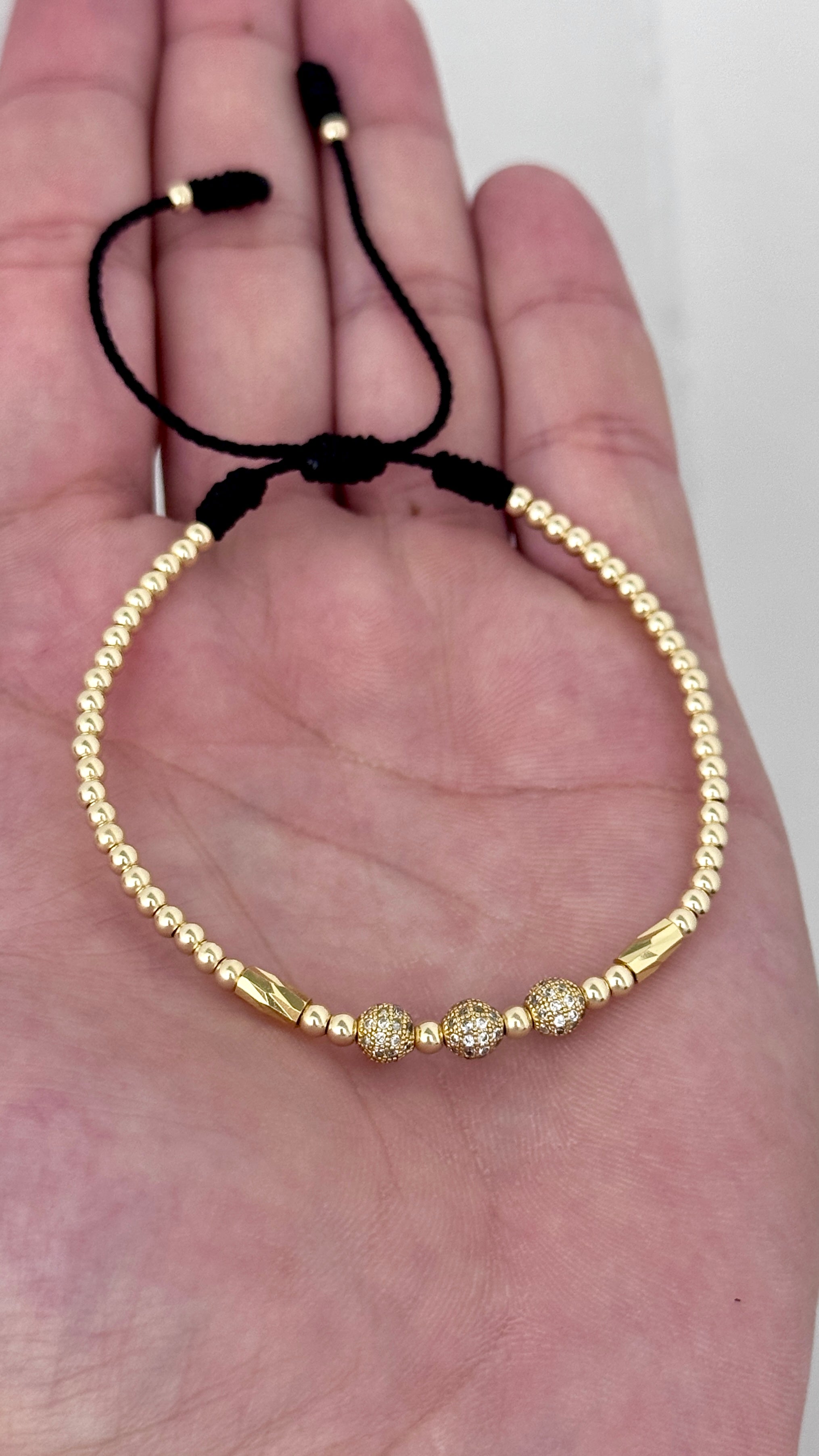 PULSERA UNIQUE FULL 3MM CON TRIPLE BOLA DE FUEGO Y HERRAJE CANUTILLO