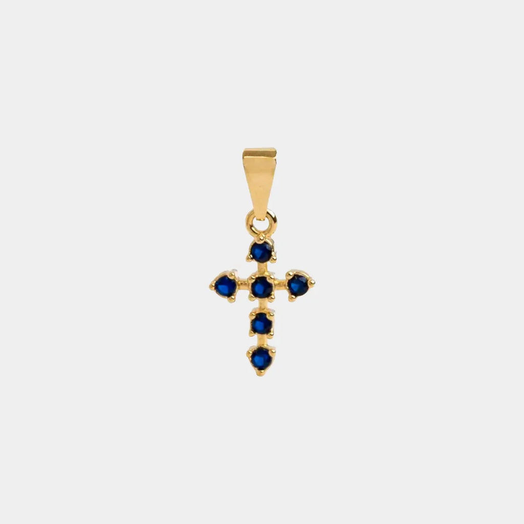 Dije Cruz 6 Circonias Azul