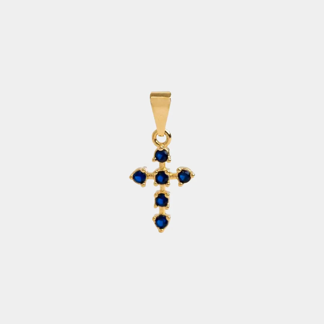 Dije Cruz 6 Circonias Azul