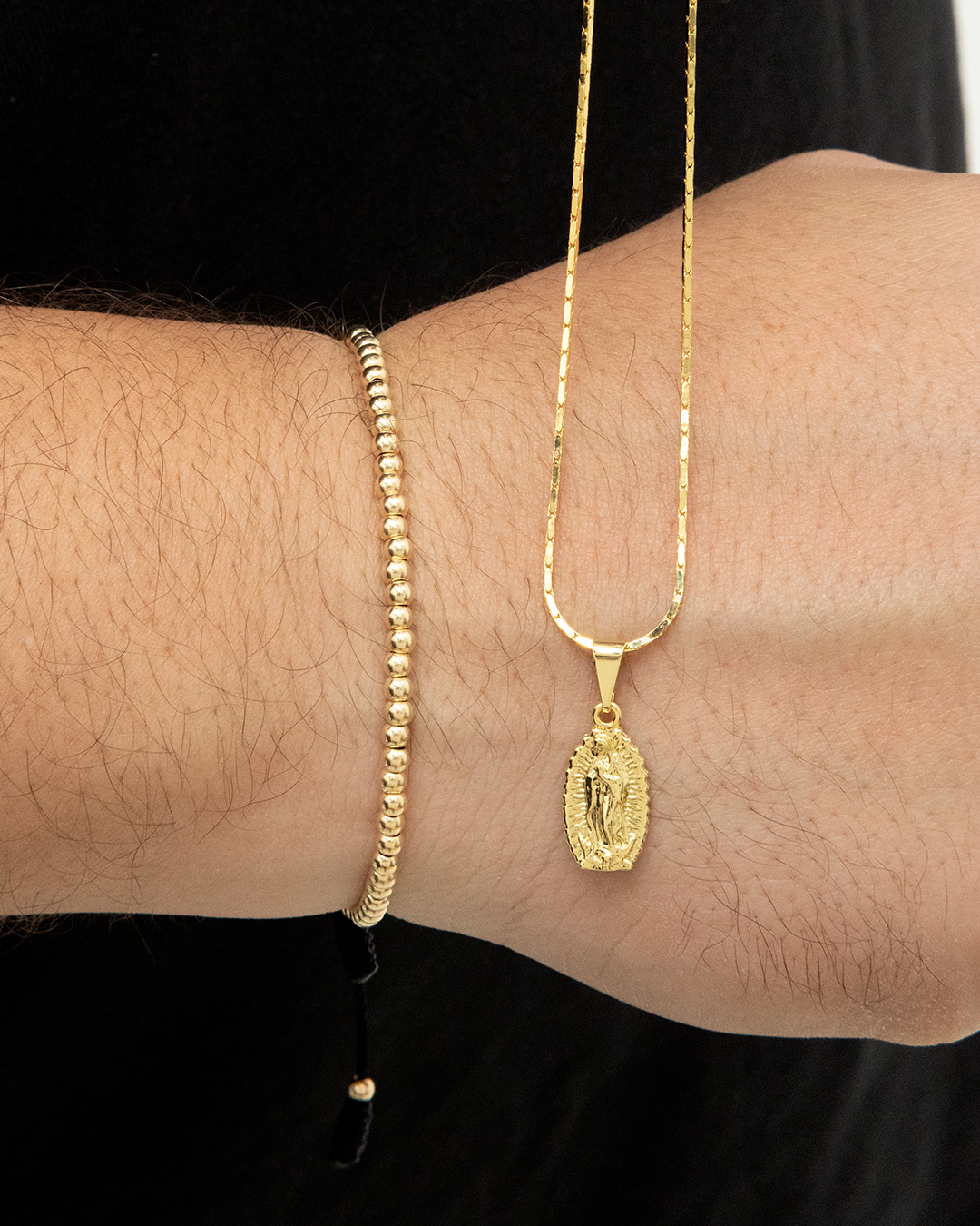 CADENA CORDON CUADRADO & DIJE VIRGEN GUADALUPE + PULSERA FULL 3MM LISO (SET PREMIO)